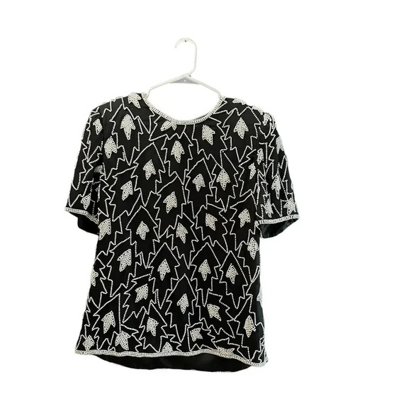 Lawrence Kazar 100% Silk Beaded Cocktail Blouse Top Size S - Picture 1 of 6